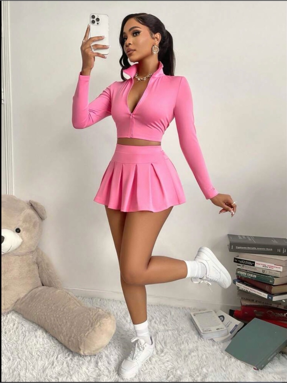 Pink Pleated Mini Skirt - Women's Tennis Style